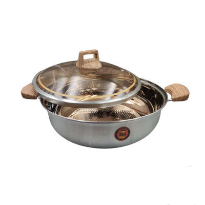 Stainless Steel Steamboat Pot With Amber Glass Lid
