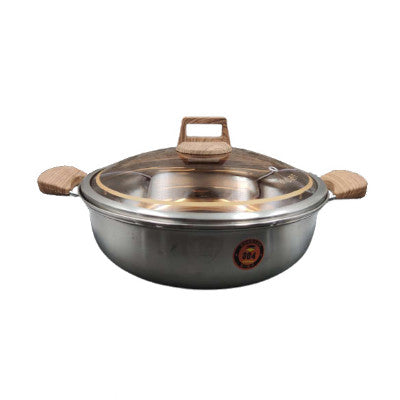 Stainless Steel Steamboat Pot With Amber Glass Lid