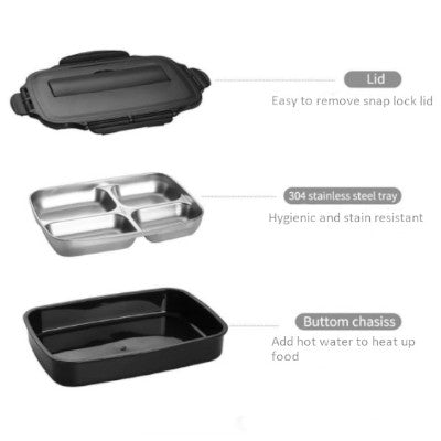 4 Compartment Food Container Lunch Box With Stainless Steel Spoon & Chopsticks