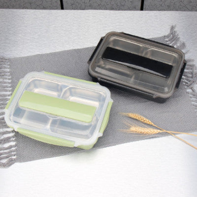 4 Compartment Food Container Lunch Box With Stainless Steel Spoon & Chopsticks