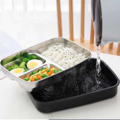 3 Compartment Food Container Lunch Box With Stainless Steel Spoon & Chopsticks