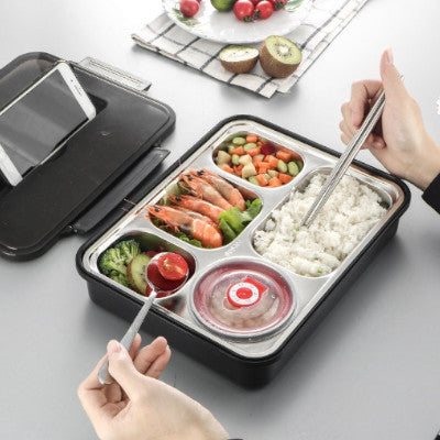 5 Compartment Food Container Lunch Box With Stainless Steel Spoon & Chopsticks