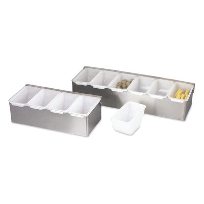 Stainless Steel 6 Compartment Condiment Box With Plastic Insert, Hinged Lid