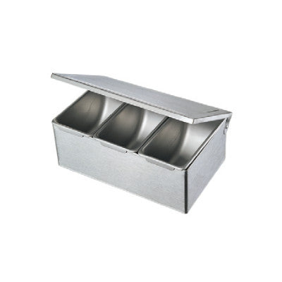Stainless Steel 3 Compartment Condiment Box, Hinged Lid