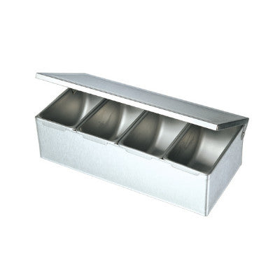 Stainless Steel 4 Compartment Condiment Box, Hinged Lid