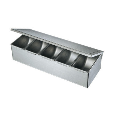 Stainless Steel 5 Compartment Condiment Box, Hinged Lid