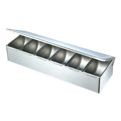 Stainless Steel 6 Compartment Condiment Box, Hinged Lid