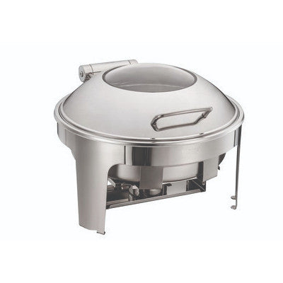 Gourmet Steel Stainless Steel Round Chafing Dish With Insert & Frame, Stainless Steel Clear Lid