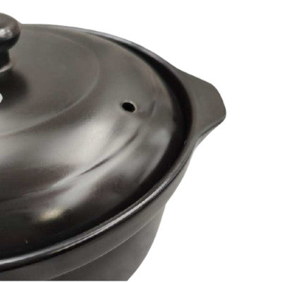 Earthenware Claypot Casserole W Lid, Plain Charcoal Design