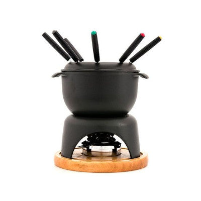 Chasseur Cast Iron Fondue Set With Wooden Base, Black
