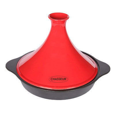 Chasseur Cast Iron Round Targine, Large, Black Base & Red Cover