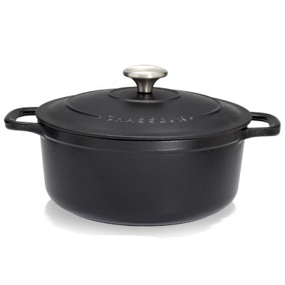 Chasseur Cast Iron Round Casserole With Cover, Black With Black Inner Layer