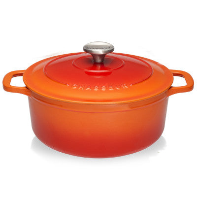 Chasseur Cast Iron Round Casserole With Cover, Orange With Cream Inner Layer