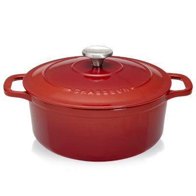 Chasseur Cast Iron Round Casserole With Cover, Ruby Red With Black Inner Layer