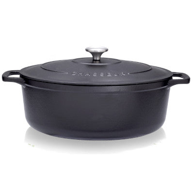 Chasseur Cast Iron Oval Casserole With Cover, Black With Black Inner Layer
