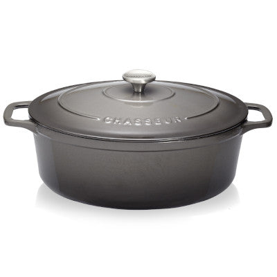 Chasseur Cast Iron Oval Casserole With Cover, Caviar With Black Inner Layer