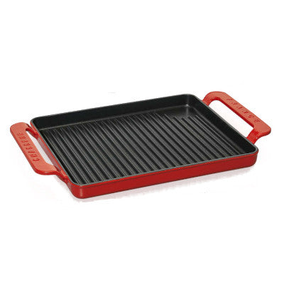 Chasseur Cast Iron Rectangular Grill Pan With Two Handle, Ruby Red With Black Inner Layer
