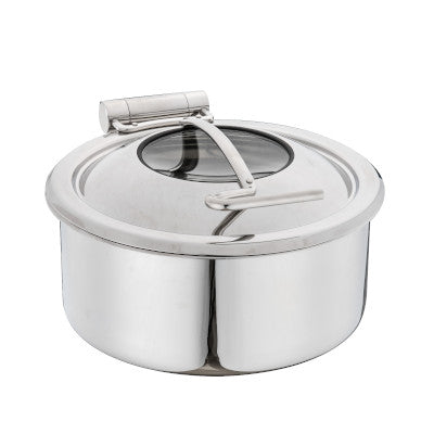 Gastro POSH Stainless Steel Round Buffet Pot With Insert, Stainless Steel Glass Lid